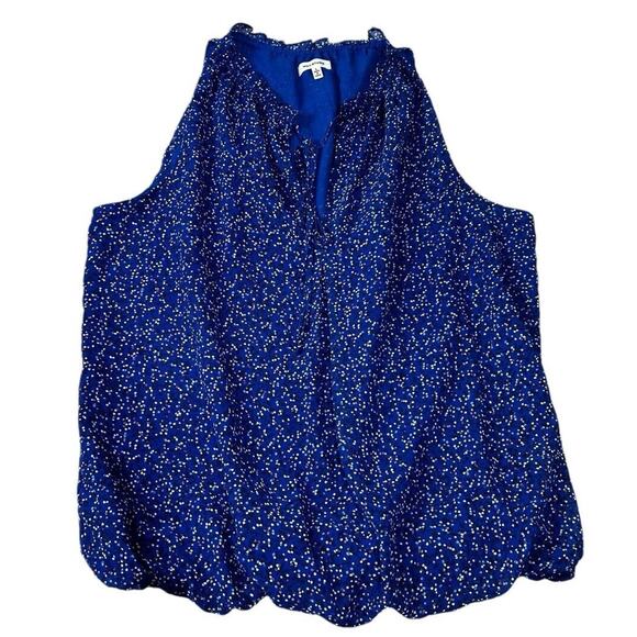Max Studio Blue Floral Sleeveless Blouse Sz Large Elastic Bottom Hem Top Lined - Picture 6 of 6
